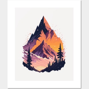 Mountains with coniferous forest at sunset Posters and Art